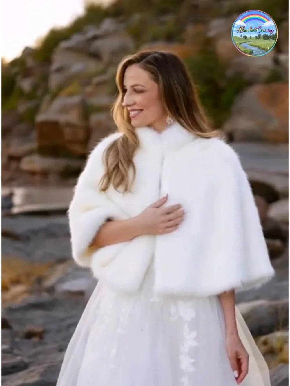 Faux Fur Shawl Wrap Bridal Stole Cape for Wedding Bride Bridesmaids
